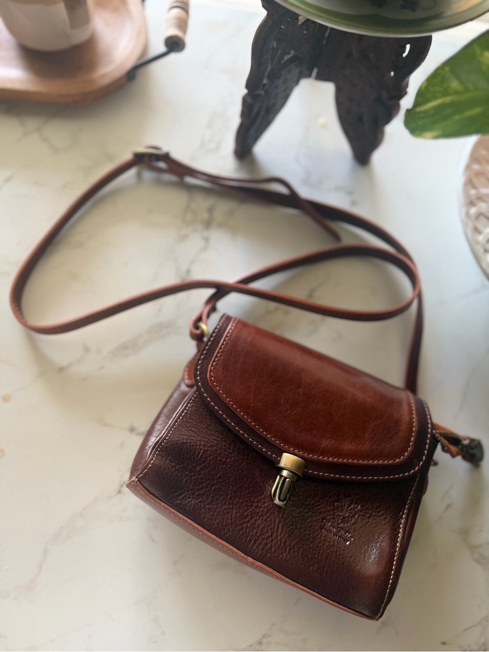 Vera Pelle Two-Tone Brown Leather Crossbody Bag
